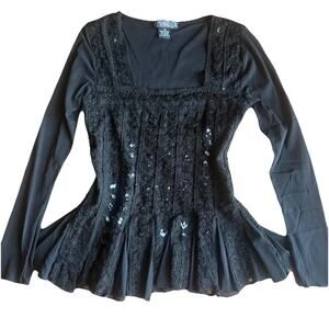 The Pyramid Collection Sequin Lace Goth Fairycore Ethereal Black Corset Top Sz M
